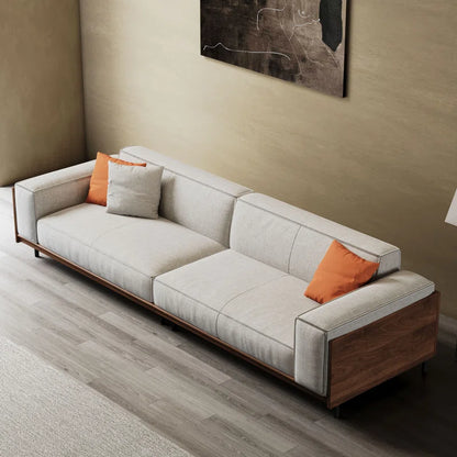 Adouer Wood 102'' Square Arms Compliant Solid Wood Frame Cotton Fabric 4 Seater Sofa