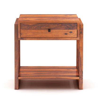 ADOUER WOOD Rustic Solid Wood Bedside Table with Drawer and Open Shelf