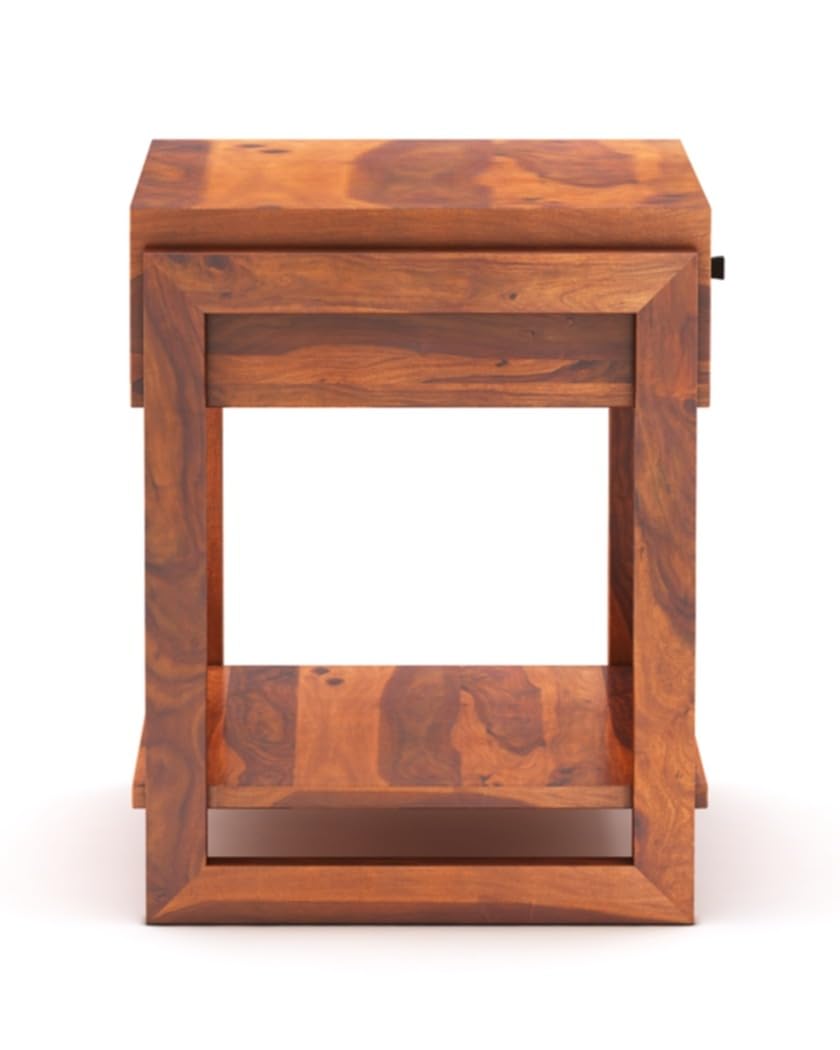 ADOUER WOOD Rustic Solid Wood Bedside Table with Drawer and Open Shelf