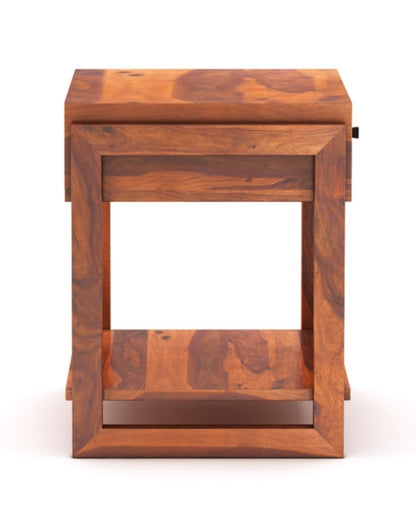 ADOUER WOOD Rustic Solid Wood Bedside Table with Drawer and Open Shelf