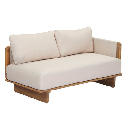 Acacia Wood Contemporary Wooden Frame L-Sectional Sofa with Plush Neutral Upholstery