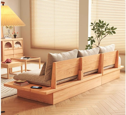 Japanese Style Platform Sofa with Acacia Wood Base and Cotton Fabric