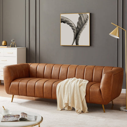 The Curved Channel-Back Leather Sofa on Solid Wood