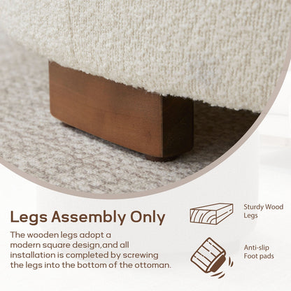 Round Boucle Storage Ottoman with Removable Acacia Wood Tray Table