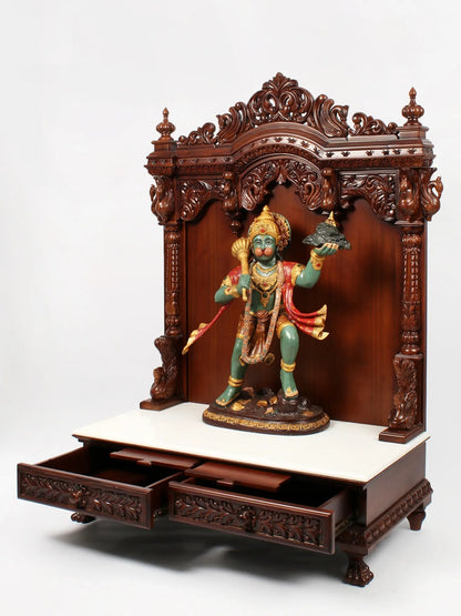 Premium Walnut Finish Sheesham Wood Pooja Mandir with Majestic Arch Design