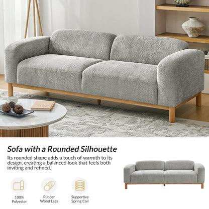 Modern Comfort Boucle 3 Seater Sofa with Natural Acacia Wood Frame
