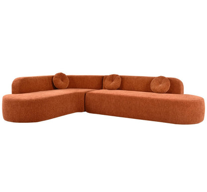 Curved Modular Velvet 6 Seater Sofa with Acacia Wood Base