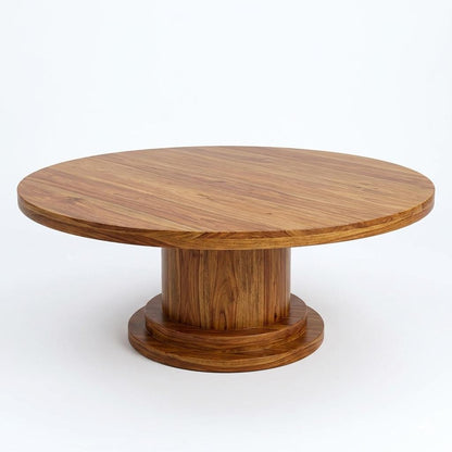 Luxury 7-Seater Round Dining Set - Natural Wood Finish with Beige Upholstery and Corded Backrest