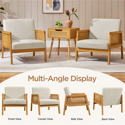Modern Caned Arm Chair – Acacia Wood & Cotton