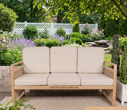 ADOUER WOOD Coastal Modern 3-Seat Outdoor Sofa – Natural Acacia Wood & Wrapped Rope Accent