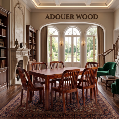 ADOUER WOOD 6 Seater Modern Spindle Back Chairs & Solid Wood Rectangular Table