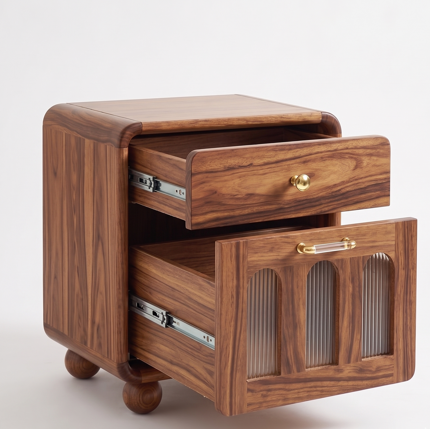 Adouer Wood Solid Sheesham Wood Bedside Table with Drawer and Fluted Acrylic Glass Door