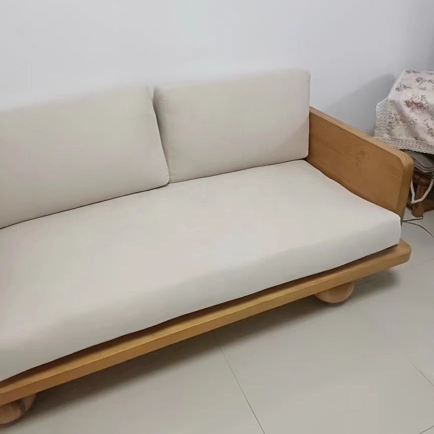 Adouer Wood Handcrafted Acacia Wood 3 Seater Cotton Fabric Sofa in Natural Shade