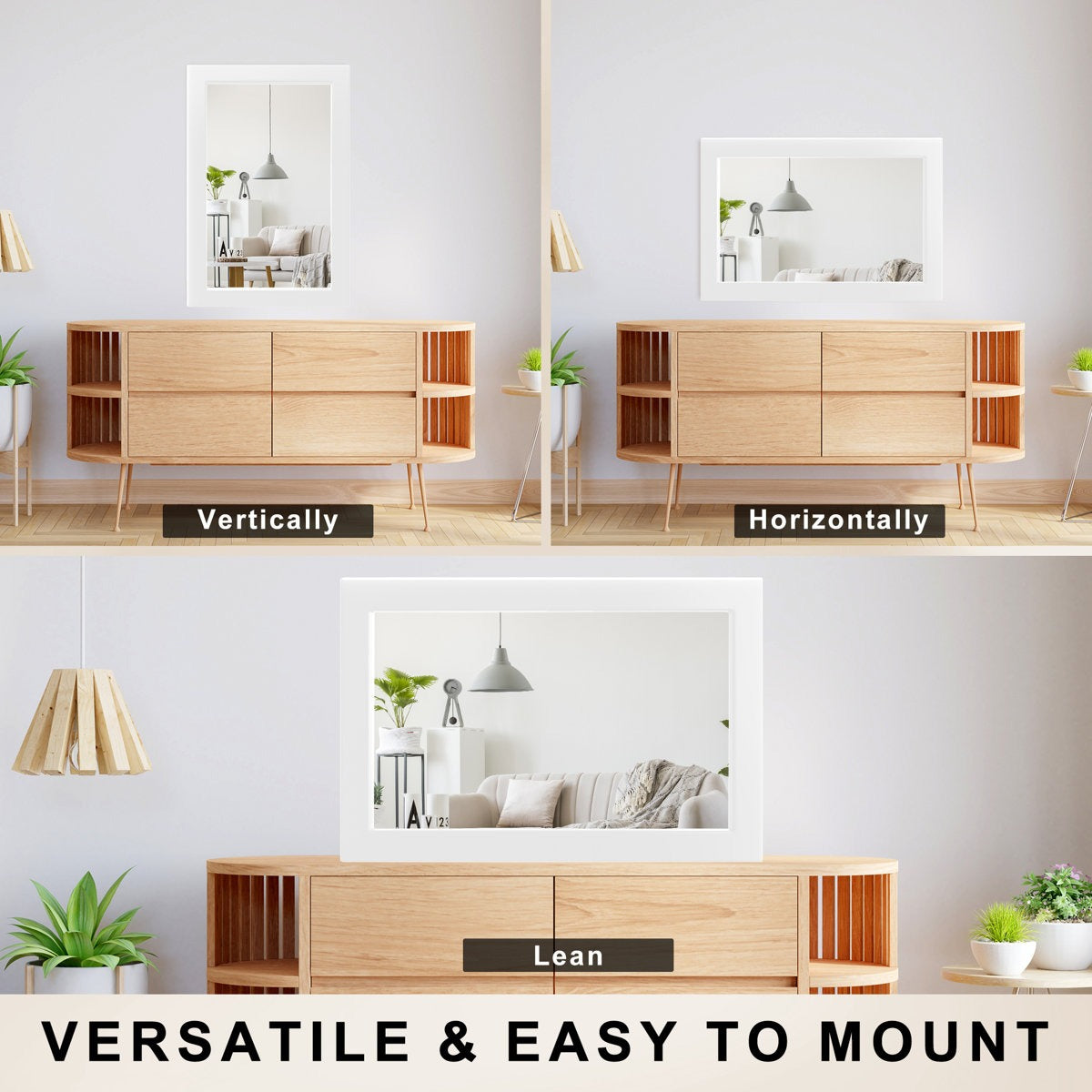 Modern Full-Length Standing Mirror with Wide White Wooden Frame