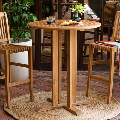 ADOUERU WOOD "36-inch Round Solid Wood Outdoor Bistro Table with Slatted Top and Pedestal Base"
