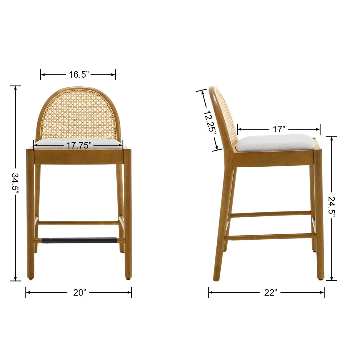 The Heritage Solid Wood Bar Stool Set – Handcrafted Woven Rattan & Cotton Upholstery