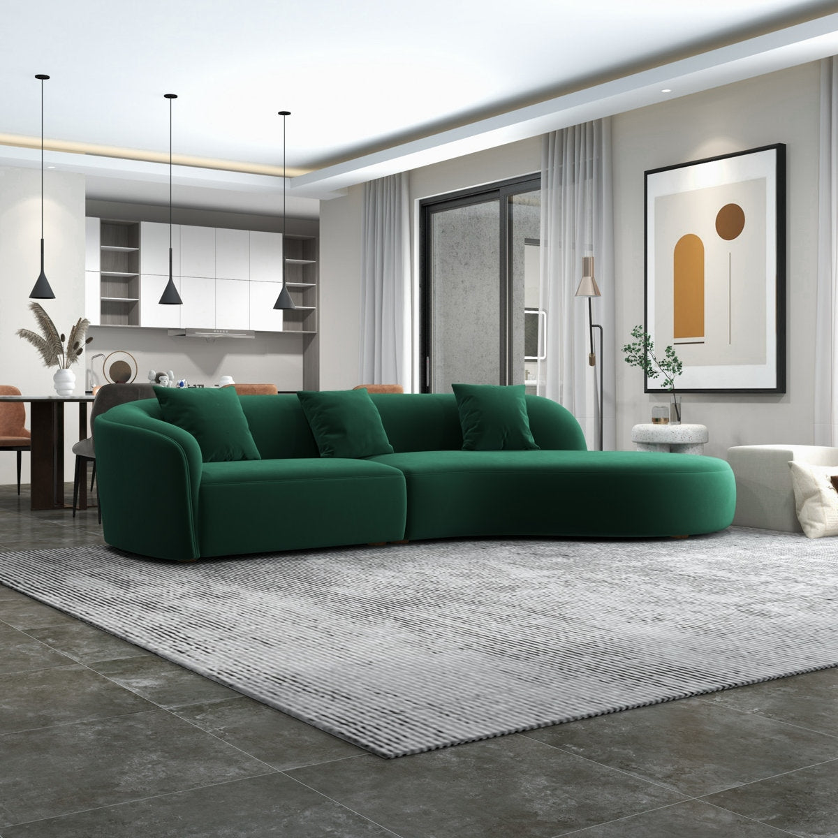 Emerald Velvet Curved Sectional 5 Seater Sofa with Solid Wood Frame