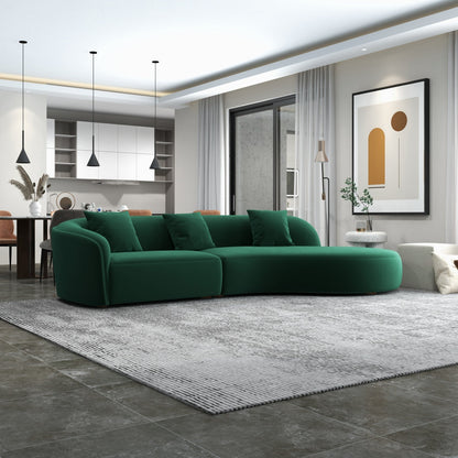 Emerald Velvet Curved Sectional 5 Seater Sofa with Solid Wood Frame