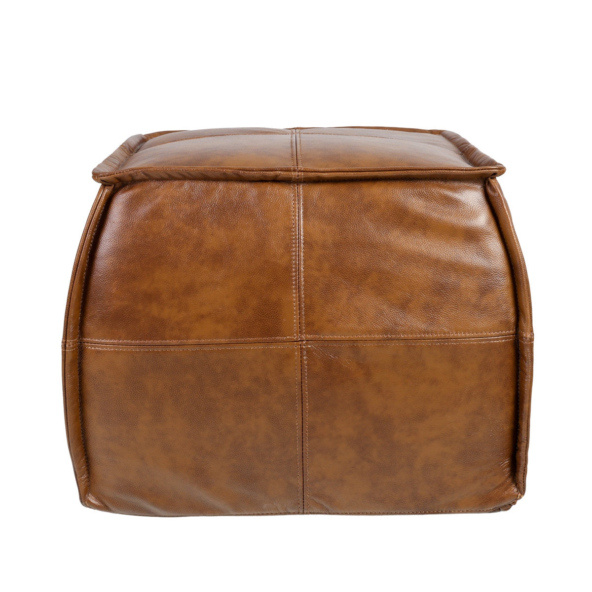 Barrel-Style Faux Leather Cube Ottoman with Panel Detailing