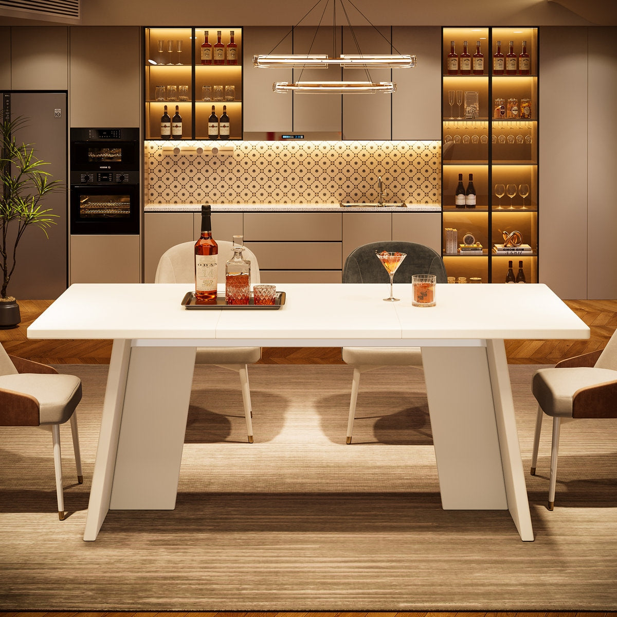 The Monarch Geometric Solid Wood Extendable Dining Table