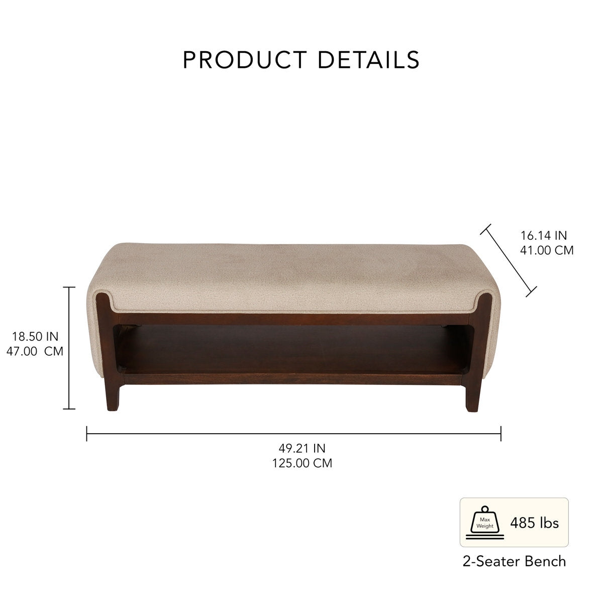 Adouer Wood Mid-Century Modern Solid Wood Bench with Premium Polyester Upholstery