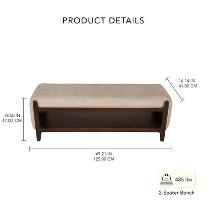 Adouer Wood Mid-Century Modern Solid Wood Bench with Premium Polyester Upholstery