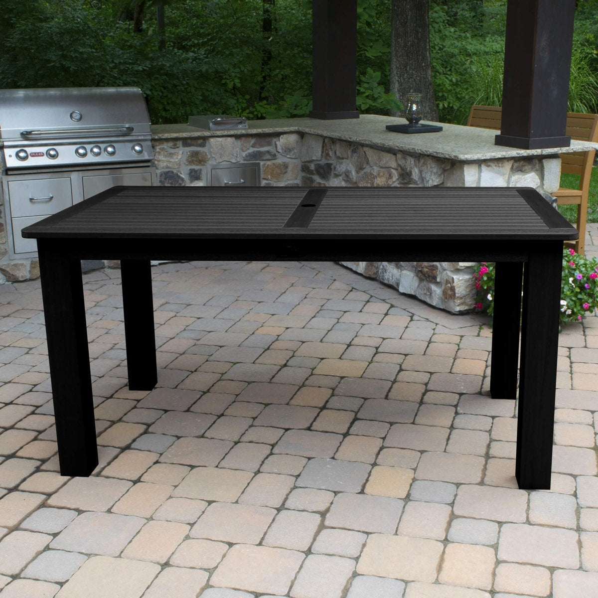 Modern High-Back Solid Wood Outdoor Dining Table and Chair Ensemble