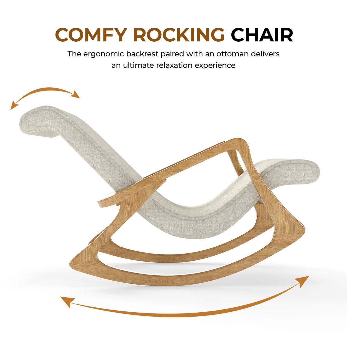 Solid Acacia Wood Rocker & Cotton Footstool Set for Living Room