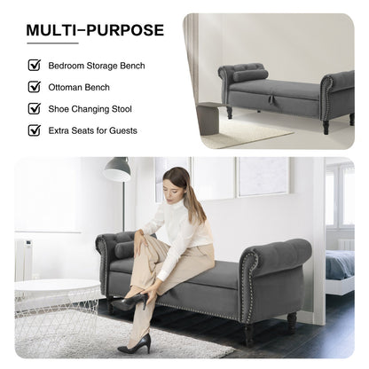 Glam Tufted Velvet Chaise Lounge Bench with Storage Box