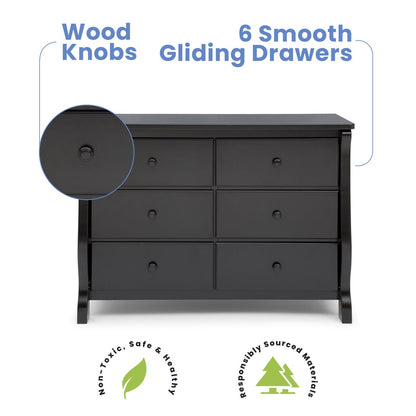 Adouer Wood Classic 6-Drawer Sleigh Kids' Chest Of Drawers – Matte Black Finish