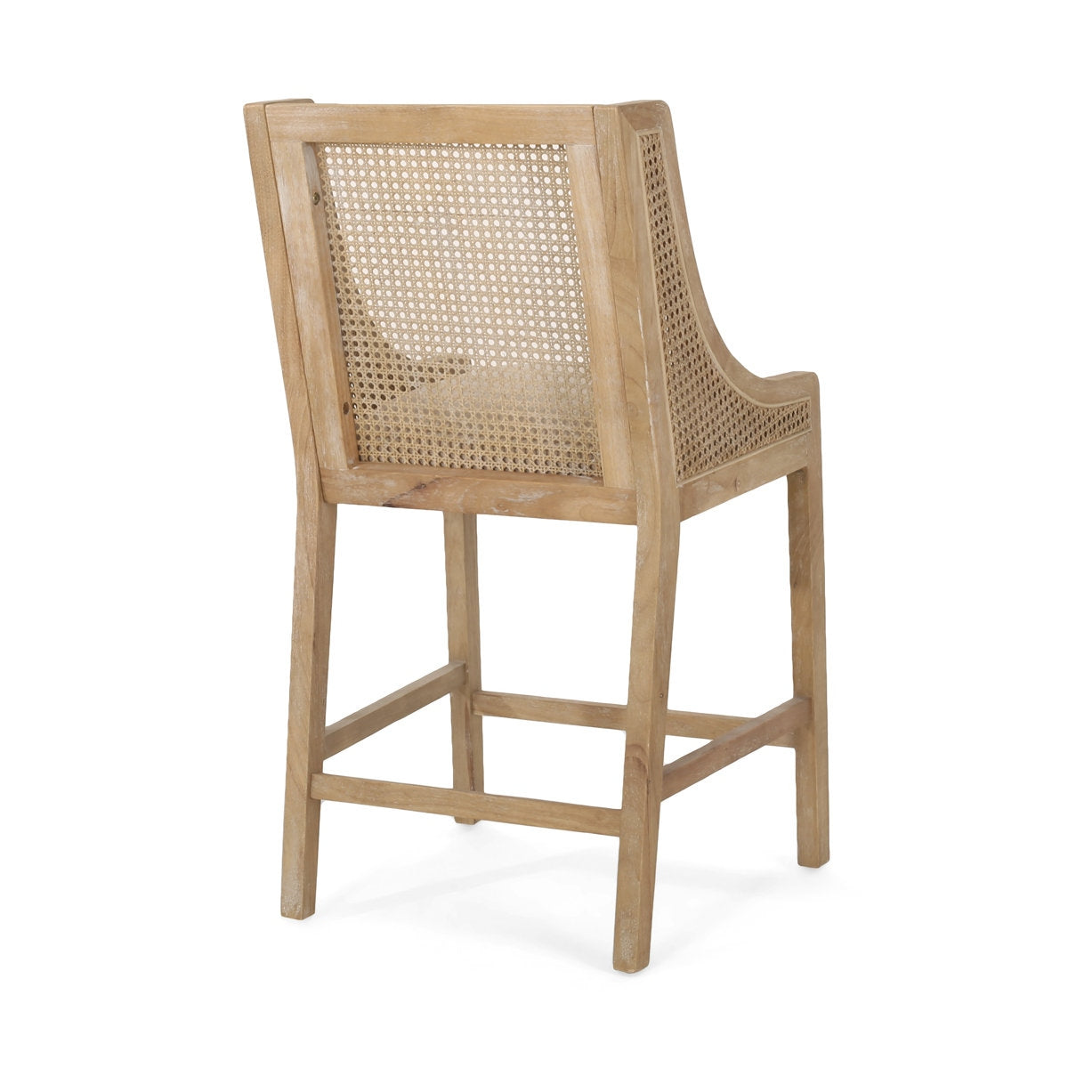 Solid Wood Counter Height Stools with Natural Rattan Backrest and Premium Upholstered Cushioning – Set of 2