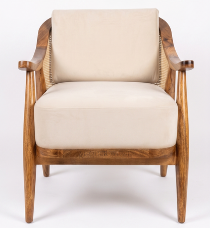 Adouer Wood Sheesham Solid Wood Armchair with Natural PU Finish