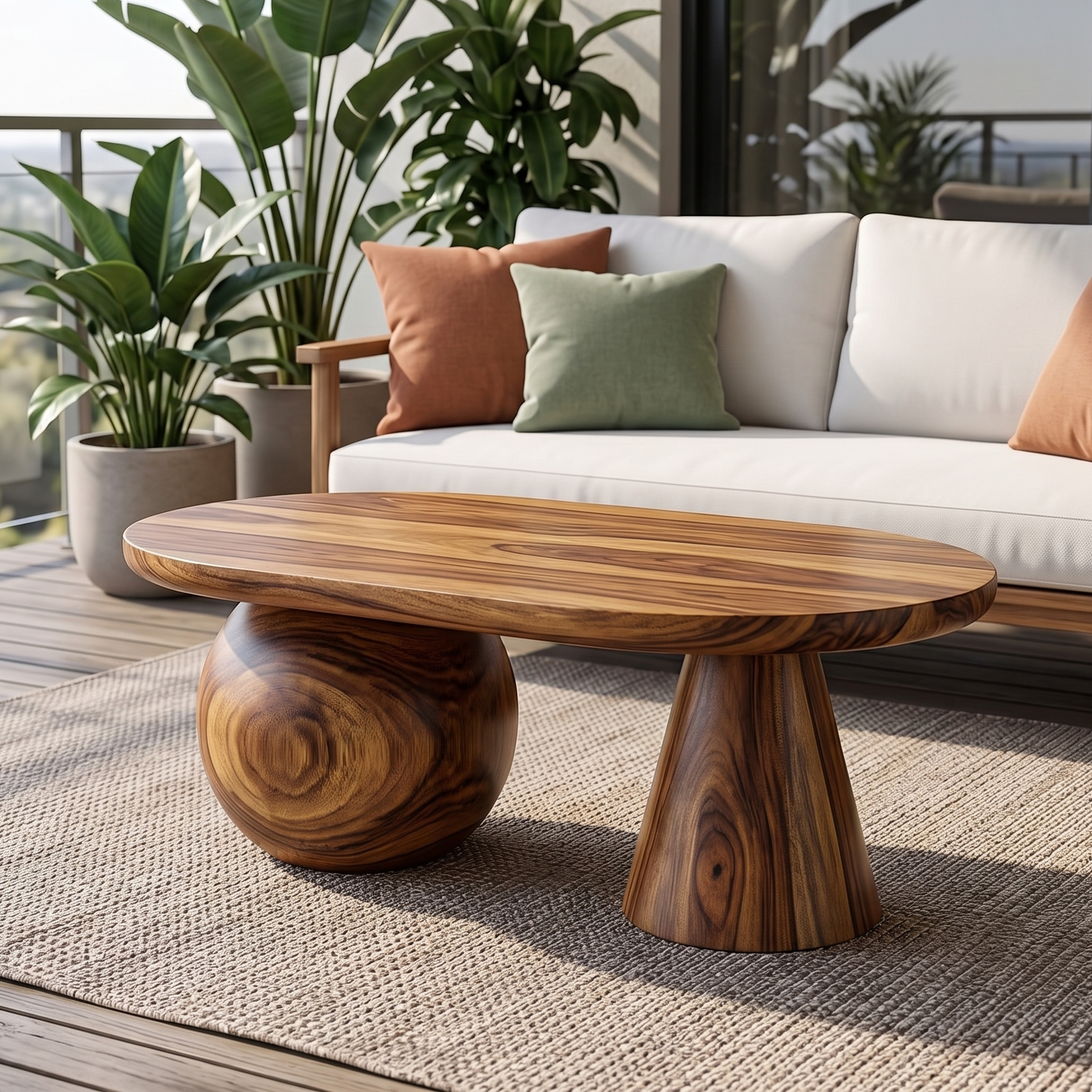 ADOUER WOOD Mid-Century Modern Sphere & Cone Statement Table