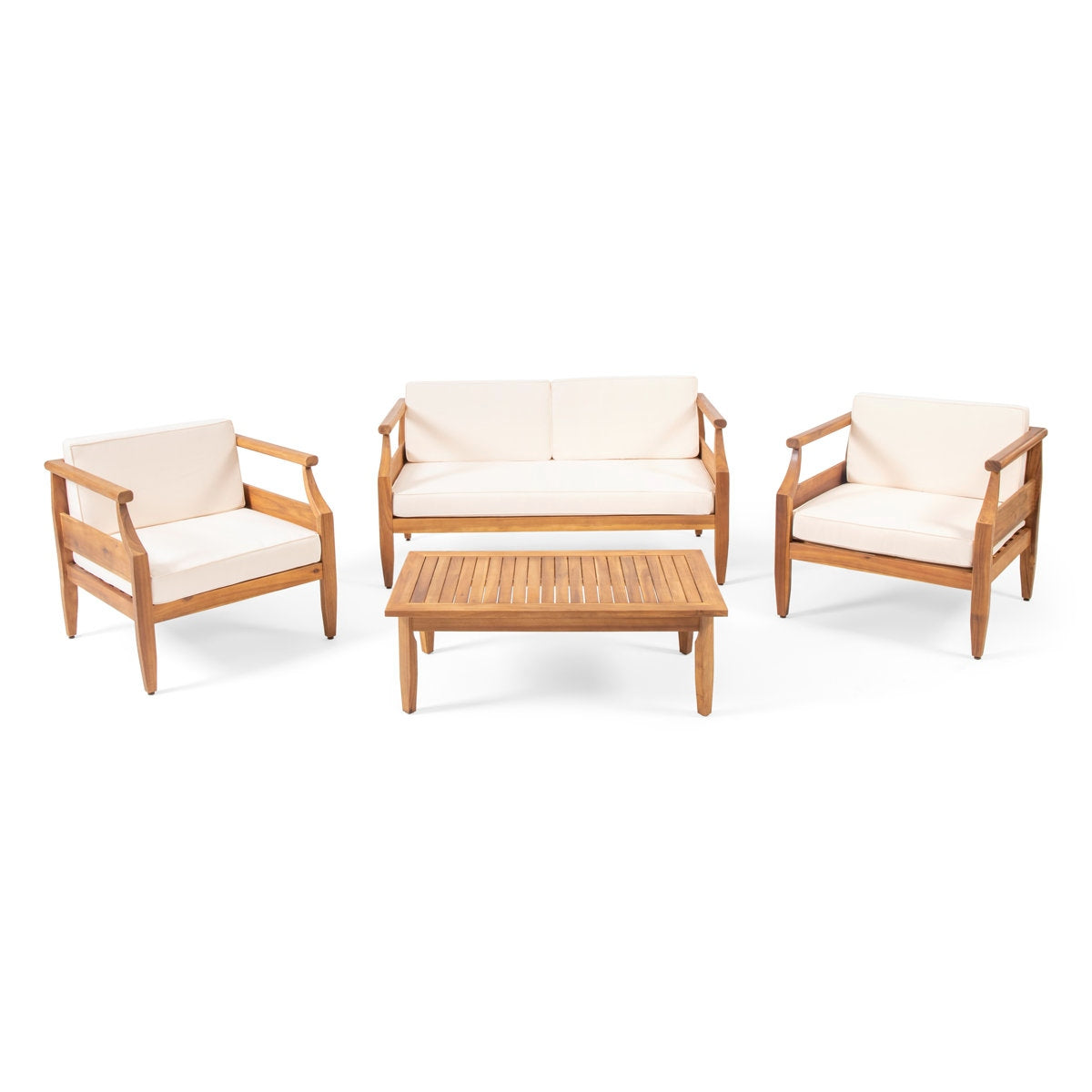 Weather-Resistant 4 Seater Outdoor Sofa Set With Centre Coffee Table in Acacia Wood