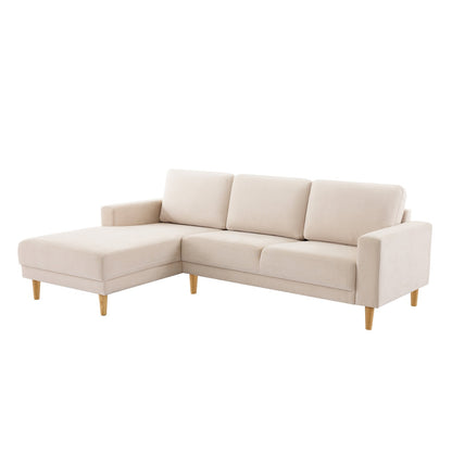 Luxury Acacia Wood Frame Velvet Sectional Sofa with Reversible Chaise