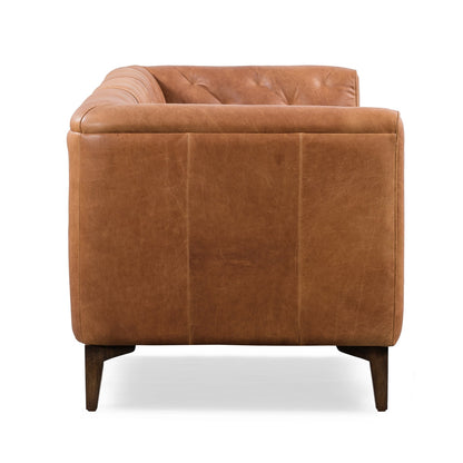 Classic Tufted Leather 3-Seater Sofa with Sheesham Wood Frame