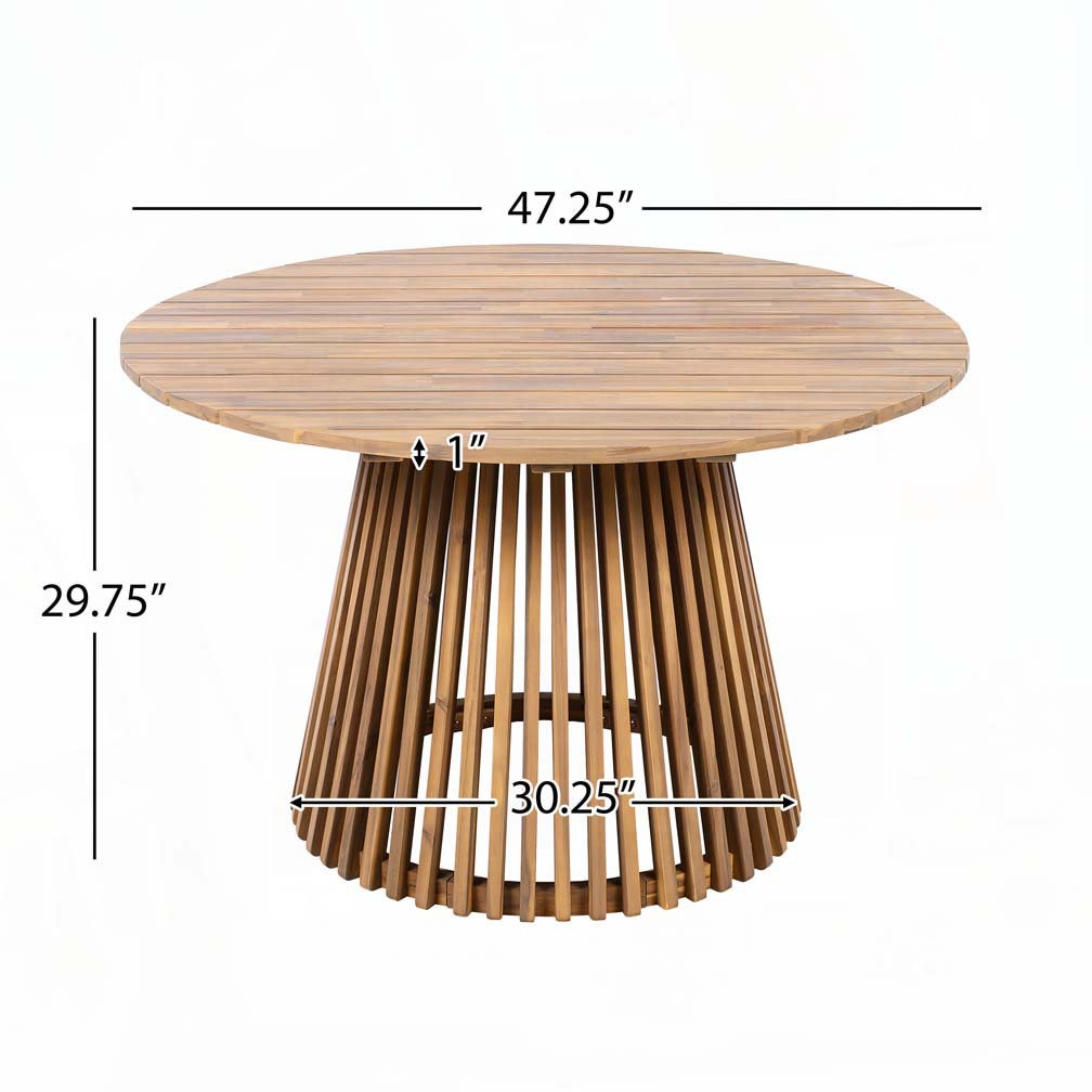 ADOUER WOOD Solid Wood Slatted Pedestal Outdoor Dining Table