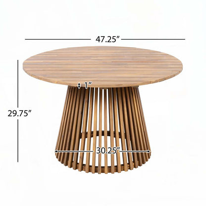 ADOUER WOOD Solid Wood Slatted Pedestal Outdoor Dining Table