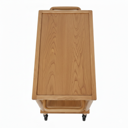 ADOUER WOOD Premium Acacia Wood Bar Cart – 2-Tier Mobile Serving Trolley with Solid Wood Frame & Handle – Rolling Kitchen Island with PVC Wheels