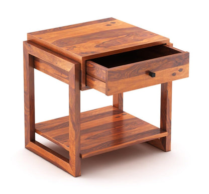 ADOUER WOOD Rustic Solid Wood Bedside Table with Drawer and Open Shelf