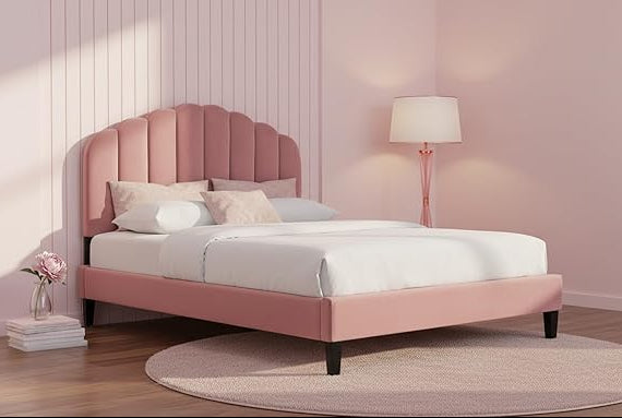 ADOUER WOOD Upholstered Bed Good Look Design in Headboard, Without Storage
