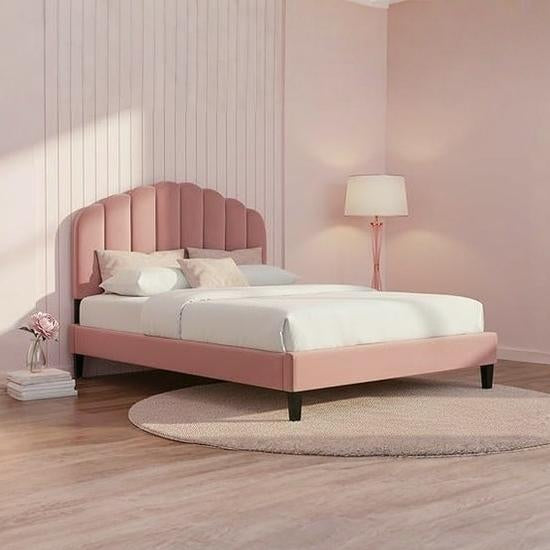 ADOUER WOOD Upholstered Bed Good Look Design in Headboard, Without Storage
