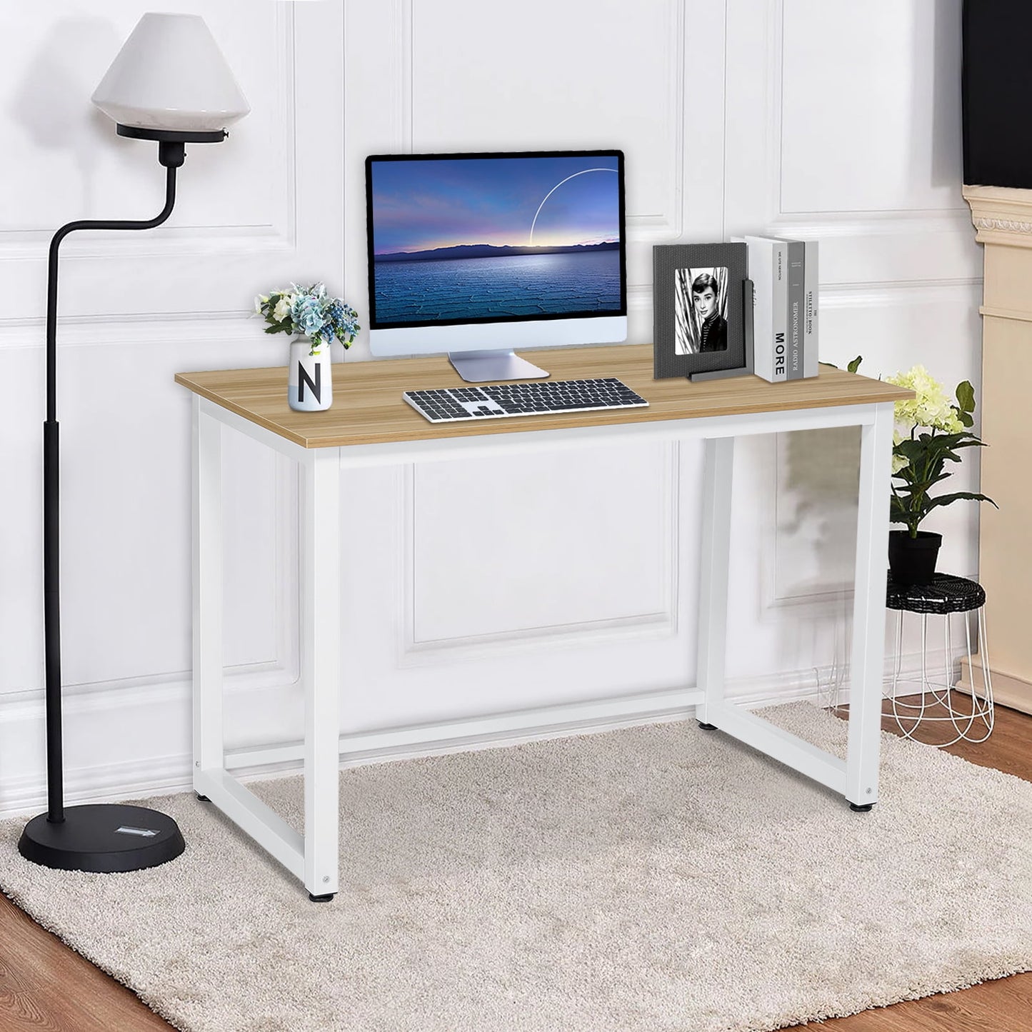 Great Choice Solid Wood Black Top & White Frame/Leg Study and Computer Table for Home & Office
