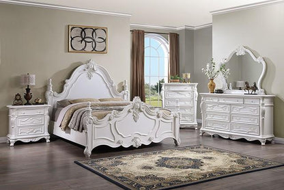 ADOUER WOOD Luxurious Maharaja Hand Carved Sheesham Wood White Designer Bed (Without Storage)