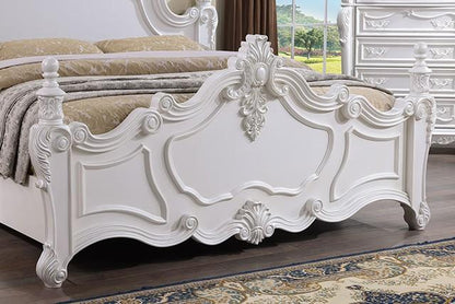 ADOUER WOOD Luxurious Maharaja Hand Carved Sheesham Wood White Designer Bed (Without Storage)