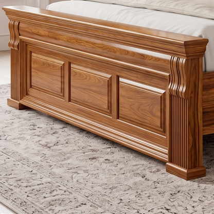 Adouer Wood Solid Wood Classic Panel Bed with Carved Pillars and Fluted Detailing