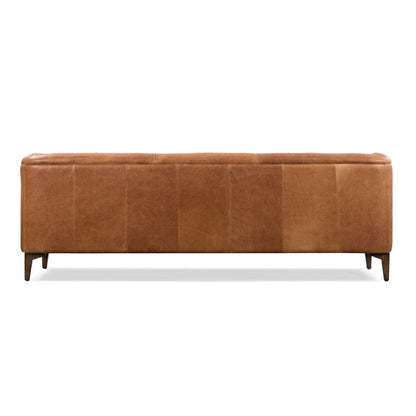 Classic Tufted Leather 3-Seater Sofa with Sheesham Wood Frame