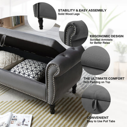 Glam Tufted Velvet Chaise Lounge Bench with Storage Box