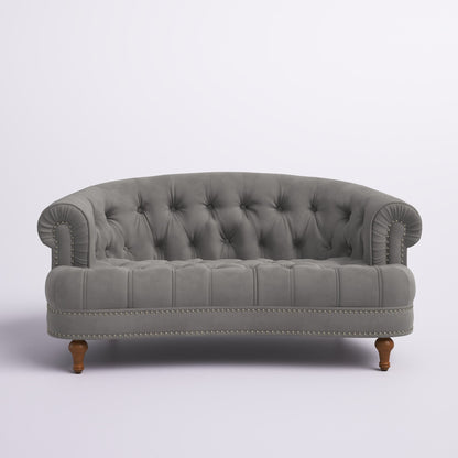 ADOUER WOOD Solid Wood Frame Upholstered Tufted Back 3 Seater Sofa With Backrest