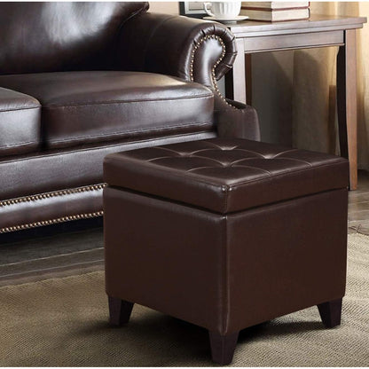 Functional Brown Faux Leather Cube Footrest